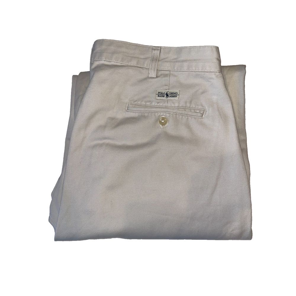 POLO Ralph Lauren Men's Chino Pants Khaki Tan 36 x 30 Pleated Cotton‎